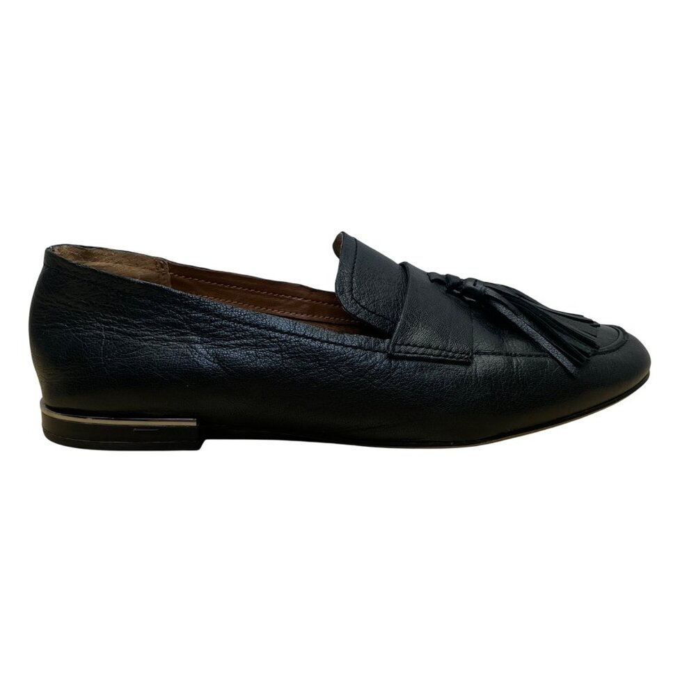 Franco Sarto Women’s Black Leather Slip-On Brixley Tassel Loafers Size 8.5M